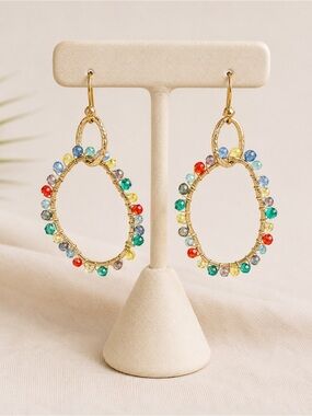 Multicolor Crystal Beaded Teardrop Hoop Earrings